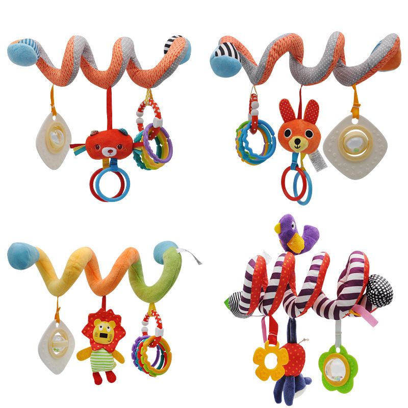 Cama colgante de torno para niños pequeños con peluche de león y anillo de pasta de dientes arcoíris_voghion.com