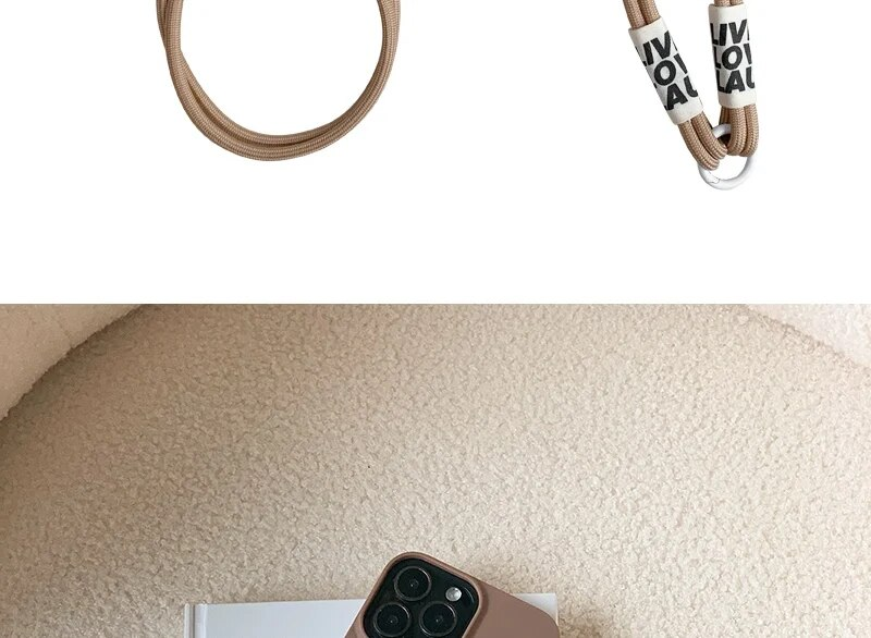 Crossbody Lanyard Strap Rope Cord Soft Case For iPhone 12 13 MiNi 11 Pro Max XS XR X 8 7 Plus SE 3 Brown Silicone Cover_voghion.com
