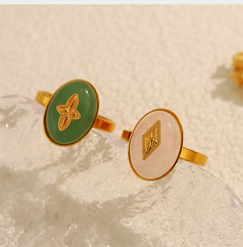 Anello in acciaio al titanio con pietra naturale placcato in oro K Anello aperto con diamante a forma di stella geometrica in stile semplice da donna_voghion.com