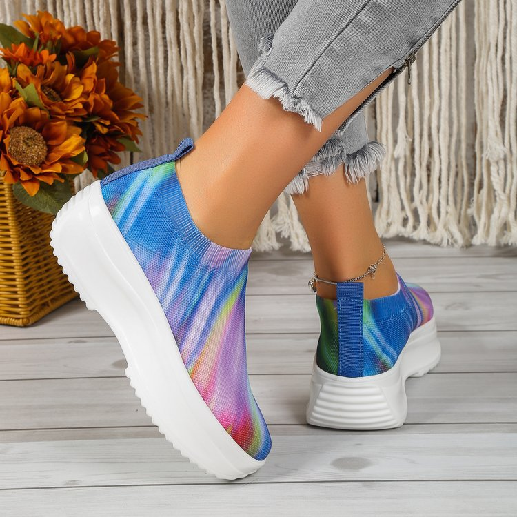 2024 Dicker Farbverlauf, fliegend gewebte Sportschuhe für Damen, Laufschuhe mit Schwammsohle, übergroße Schuhe 43_voghion.com