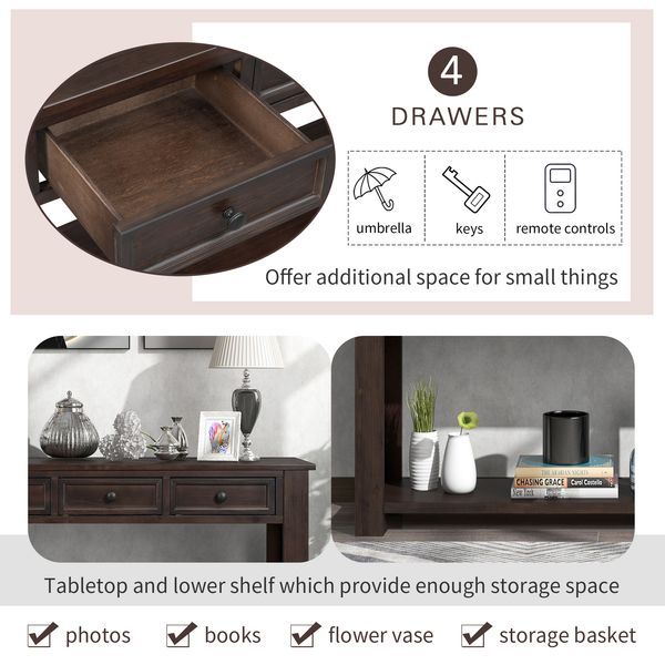 Console Table/Sofa Table With Storage Drawers And Bottom Shelf For Entryway Hallway_voghion.com