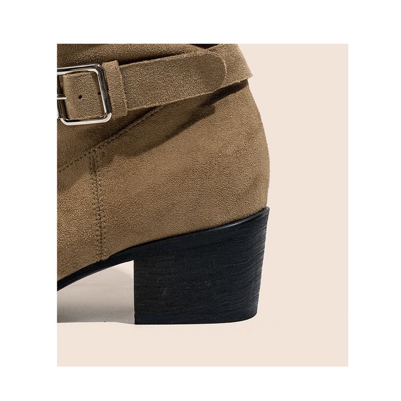 Fall/Winter New Pleated Suede Chunky Heel Boots Knee-High Women's Boots Stylish And Versatile_voghion.com