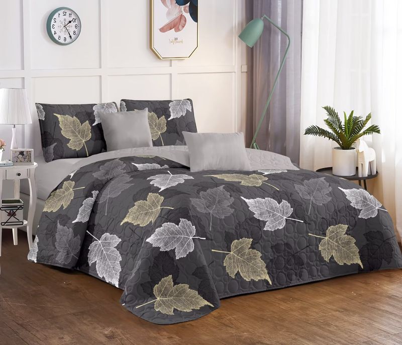 Couverture matelassée trois pièces imprimée respirante lavable en machine pour lit double extra large_voghion.com