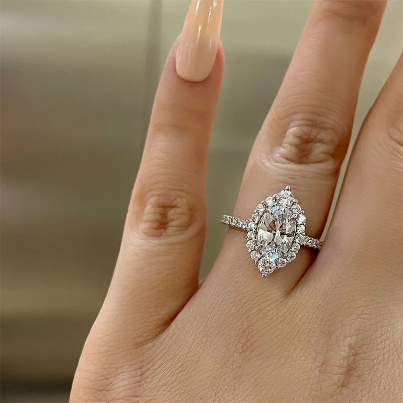 Anello di Cao Shi con zircone ellittico a forma di occhio di cavallo intarsiato in stile Instagram per cerimonia nuziale femminile_voghion.com