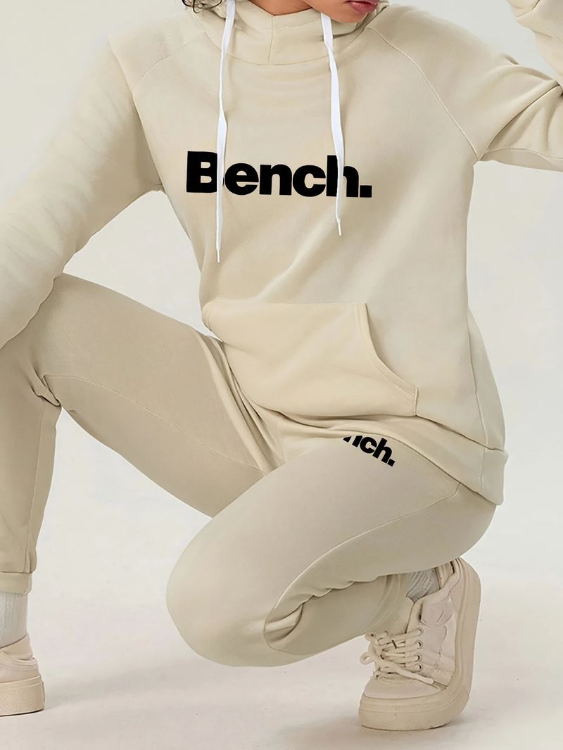 Completo con cappuccio e stampa di lettere da donna, felpa a maniche lunghe e pantaloni con elastico in vita_voghion.com