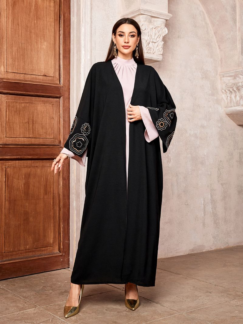 Women's Clothing Open Cardigan Dubai Stitched Color Block Batwing Sleeve Robe Elegant Classy_voghion.com