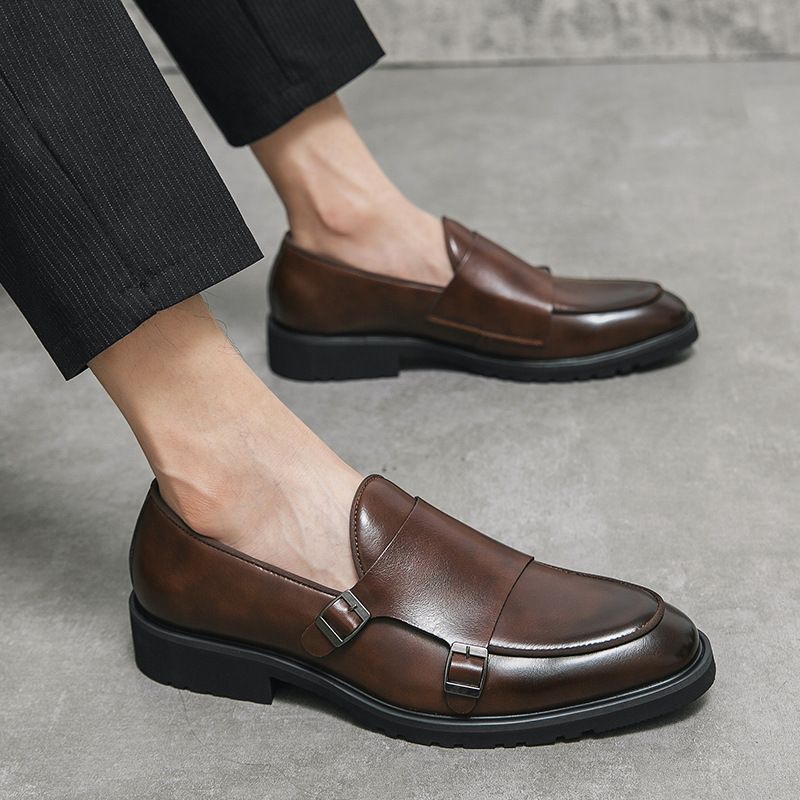 Große Business-Mengke-Herrenschuhe aus einfarbigem, dickem Leder mit dicker Sohle, koreanische Version der Büro-Loafer_voghion.com