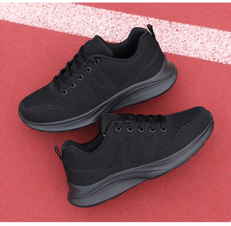 Comfortable all black 2024 spring/summer mesh breathable sports women's soft sole running casual work shoes_voghion.com