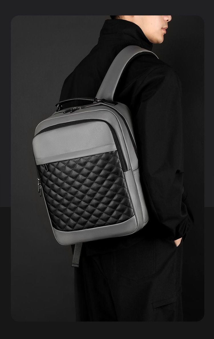 Zaino da lavoro in pelle PU Zaino da uomo impermeabile Zaino per computer semplice multifunzionale alla moda_voghion.com
