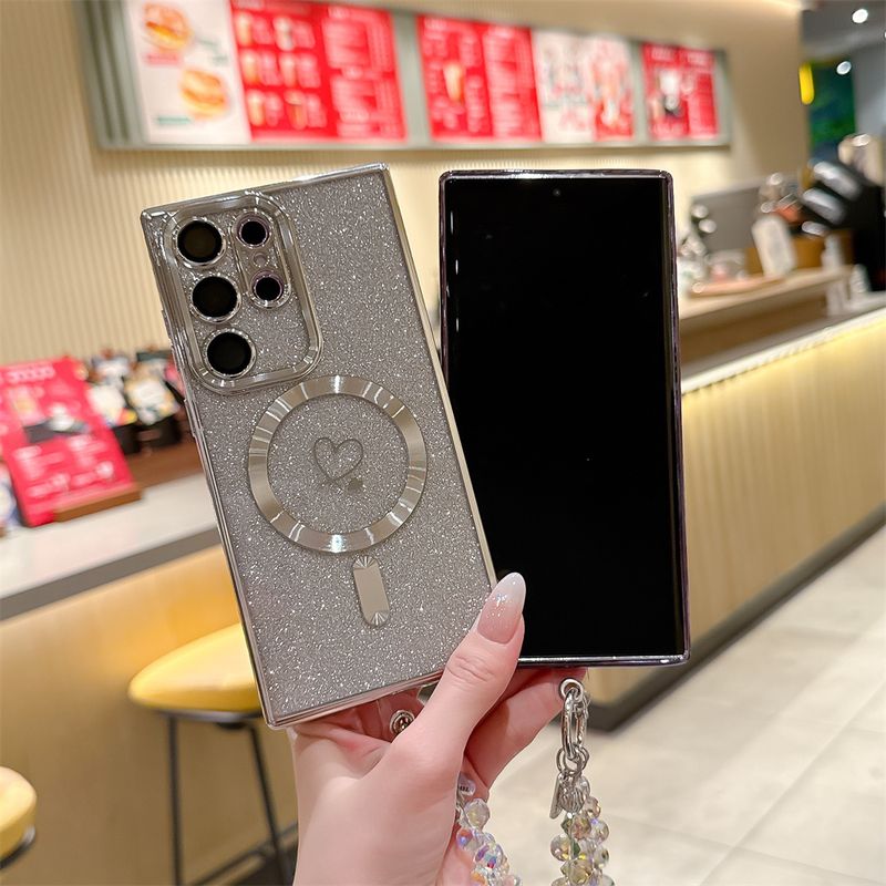 Carbon Fibre Heart Transparent Magnetic Lanyard Case For Samsung Galaxy S25 Ultra S24 S23 S22 S21 Ultra S25 Plus S24FE S25 Cover_voghion.com