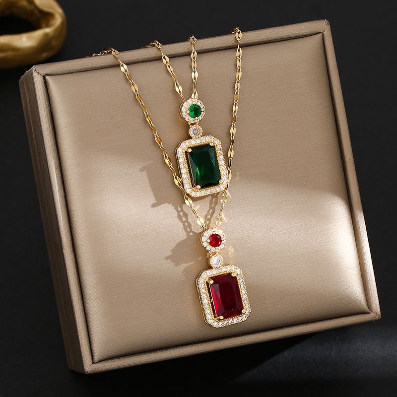 emerald zircon niche earrings pendant high end set no fading titanium steel clavicle chain jewelry_voghion.com