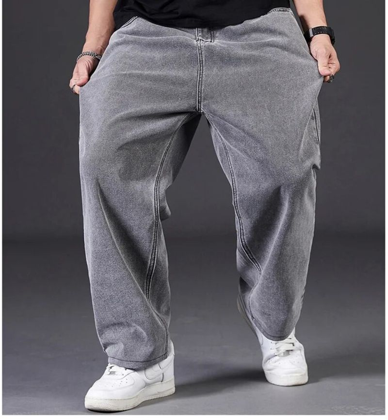 Große Jeans für Männer im Herbst, zusätzliches Fett, Übergröße für Männer mit lockerem, geradem, dickem Kerl, weiten Beinen, elastischer Taille, lang_voghion.com