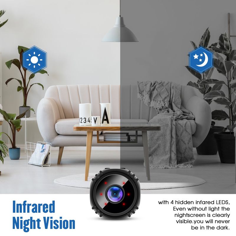 Cameră mini W8 HD 1080P cu viziune nocturnă, supraveghere video cu baterie, Wifi, cameră inteligentă pentru casă (negru)_voghion.com
