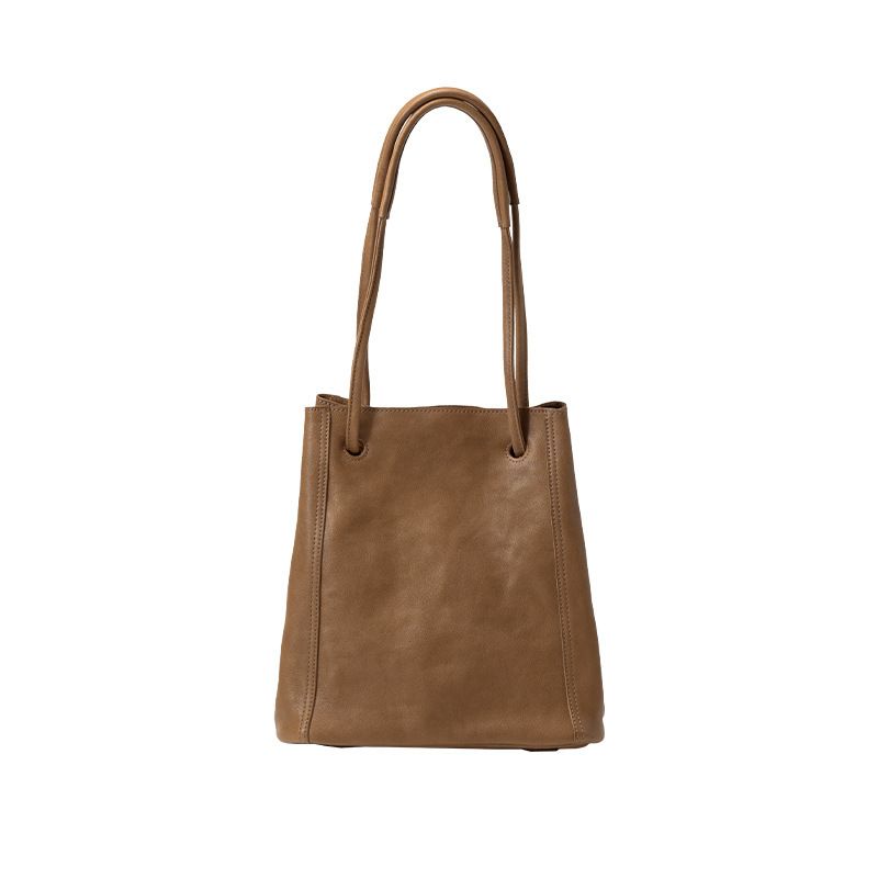Borsa a secchiello Qiu Zhen 008 per donna, tracolla, spalla singola, borsa tote di grande capacità, vera pelle, vegetale_voghion.com