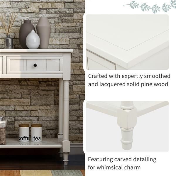 Console Table Traditional Design With Two Drawers And Bottom Shelf (Ivory White)_voghion.com
