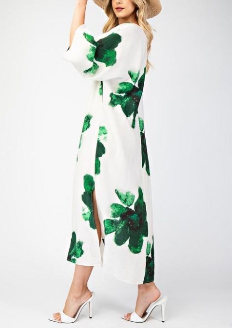 Atmungsaktives Maxikleid mit Blumendruck und 3D-Effekt – Locker sitzendes, lässiges Langarm-Tunikakleid für Damen_voghion.com