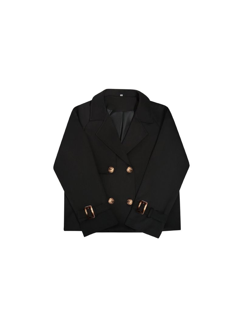 Women's Short Windbreaker Autumn And Winter Long Sleeved Double Breasted Lapel Casual Jacket_voghion.com