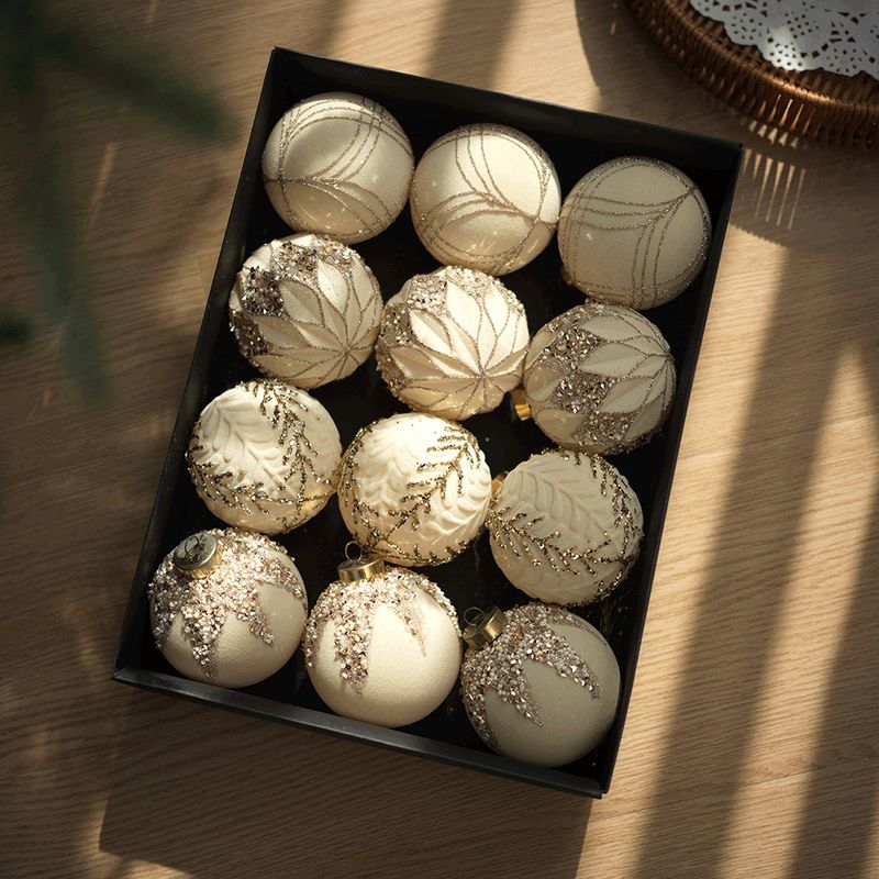 Christmas Flocking Ball Wrapped Ball Special Shaped Ball Tree Pendant White Wool Ball Decoration Box Set_voghion.com