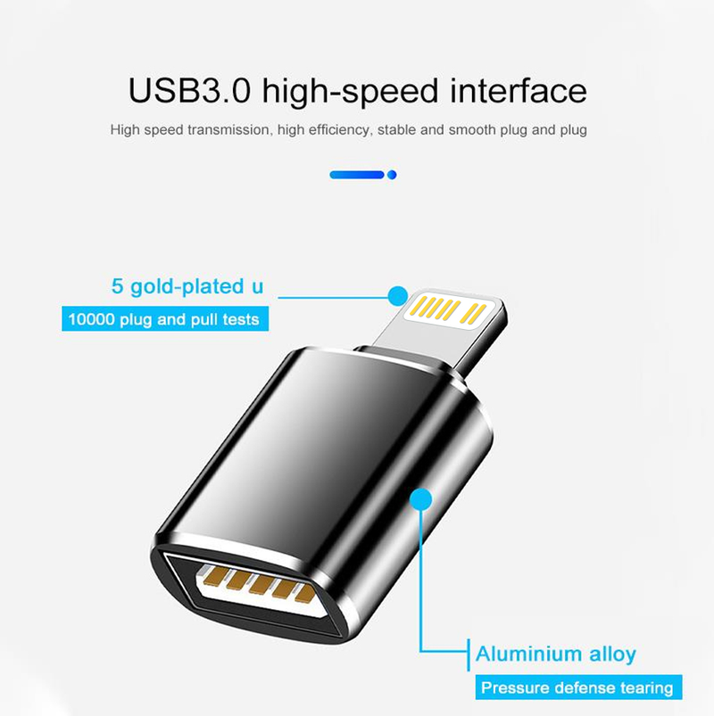 Adaptador usb3.0 otg para iphone, adequado para iphone 14 13 12 11 pro max ipad u disk iluminação macho para usb_voghion.com