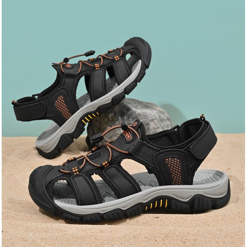 Sandals Men Plus-size Baotou Casual Beach Shoes 2024 Summer Leather Men Outdoor Sports River Slippers Tide_voghion.com