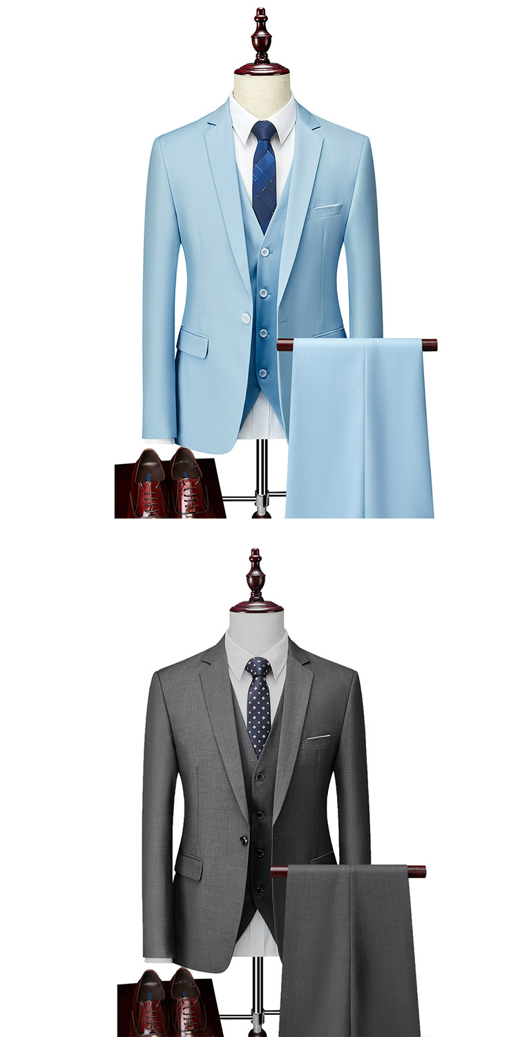 Men's business casual suit wedding groom one-button dress suit three-piece set P190_voghion.com