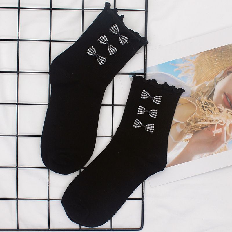 Calzini Nuovi Calzini Lolita Calzini da principessa morbidi e carini da donna Calzini tubolari in pizzo Calzini da donna con fiocco bianco e nero_voghion.com