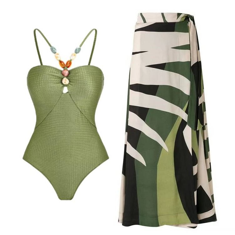 Maillot de bain une pièce perlé pour femme - Tissu texturé élégant_voghion.com