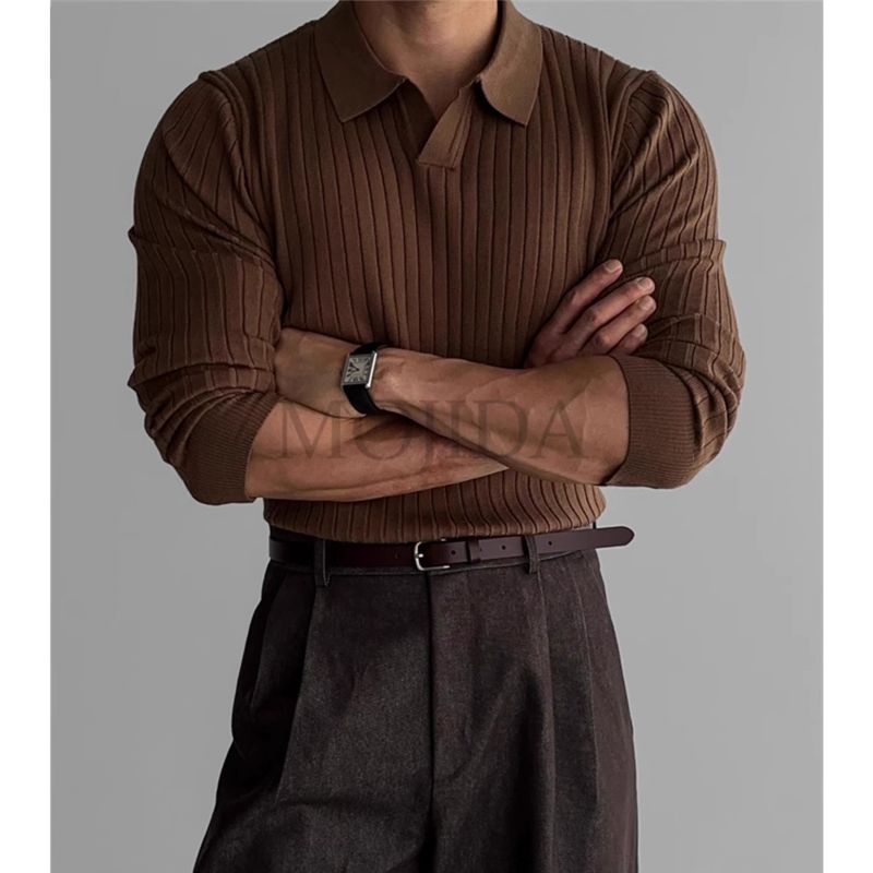 Frühling und Herbst Neues Poloshirt Umlegekragen Langarm Strickpullover Herren Leicht Reife Slim Fit Business Trend_voghion.com