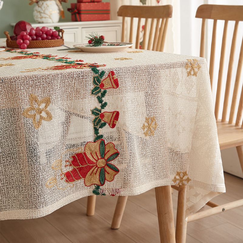 Ensemble de nappes de Noël – Housse de table brodée avec 10 motifs festifs (polyester, infroissable, lavable en machine)_voghion.com