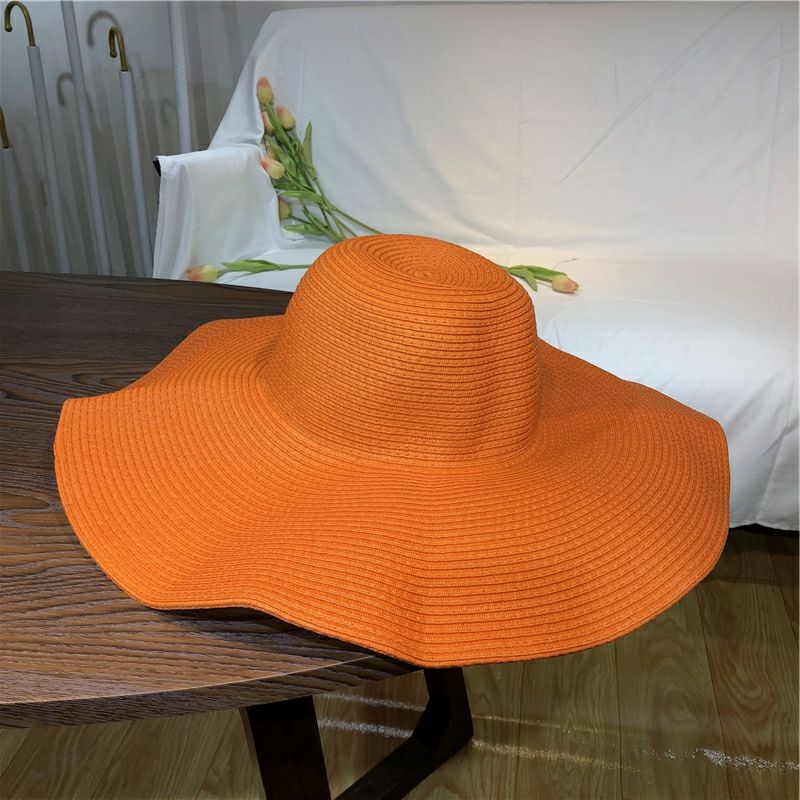 Cappello da spiaggia pieghevole oversize da donna, con tesa larga da 15 cm, estivo, da viaggio, in paglia, per donna, per vacanze all'aperto, arrotolabile, UPF50+_voghion.com