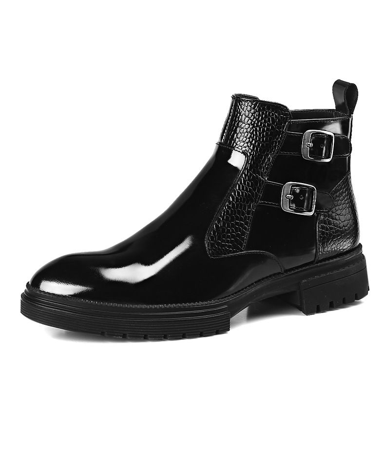 Herenschoenen leren laarzen heren korte laarzen dikke zool grote kop ronde laarzen_voghion.com