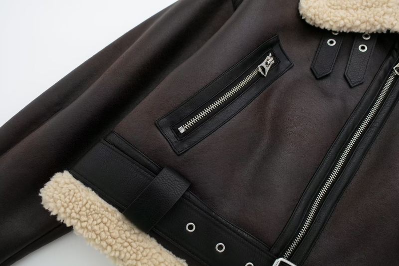 Women's New Double-sided Short Jacket Winter Motorcycle Style Fur One-piece Warm Jacket_voghion.com