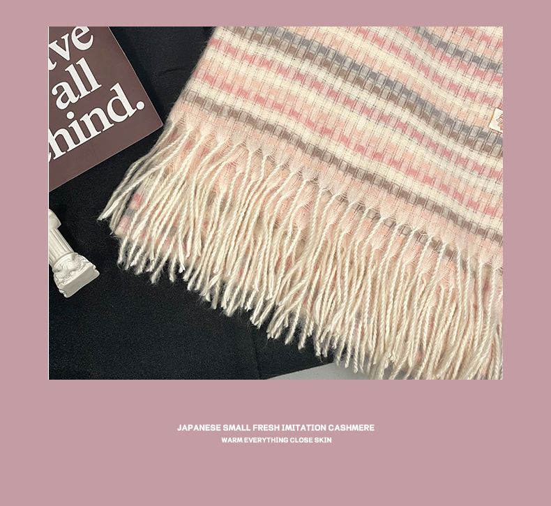 Sciarpa rosa da donna, invernale, in cashmere scozzese, con nappe, sottile, avvolgente, versatile, per la cura della pelle._voghion.com