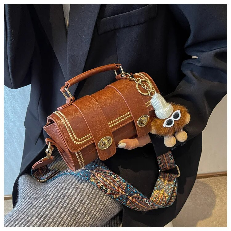 Mini Rtro Fmal Bags PU Lathr Fashion Cross Body Handbags With Advancd Sns Singl Shouldr Portabl Cylindr_voghion.com