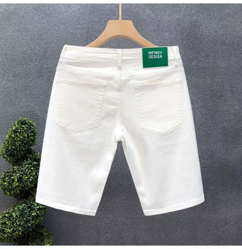 Capris in denim alla moda e alla moda da uomo, pantaloncini casual sottili ed elasticizzati estivi, pantaloncini traspiranti versatili in tinta unita per uomo_voghion.com
