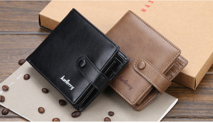 Cartera para hombre versión baellerry corta con múltiples ranuras para tarjetas y hebilla monedero horizontal cartera suave moderna e informal_voghion.com