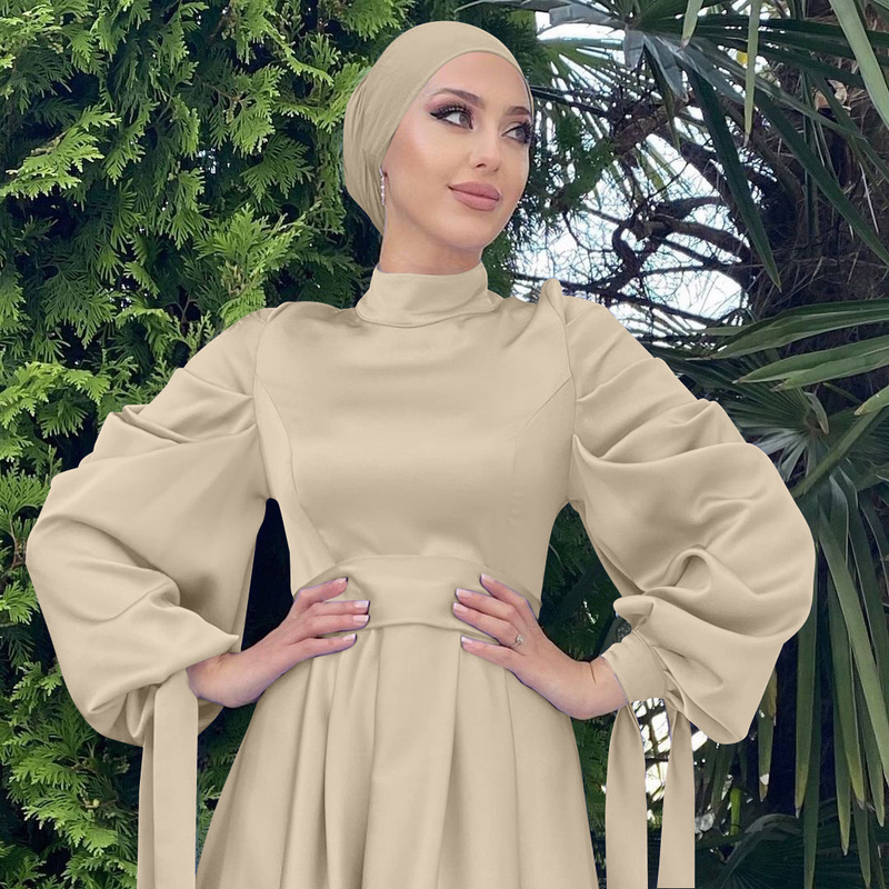 Dameskleding Spot Moslim damesjurk vrouwelijke tuniek tuniek Dubai satijn hoge dichtheid satijn maxi jurk_voghion.com