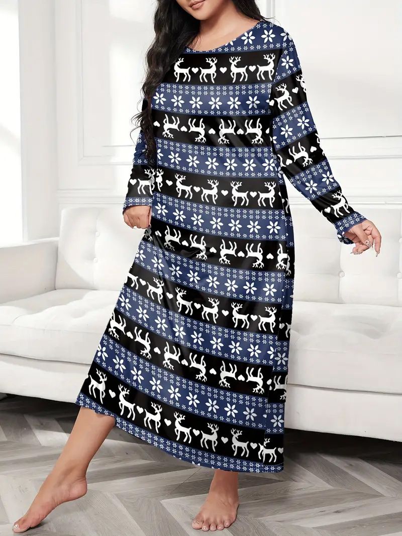Damenbekleidung Langärmliges Nachthemdkleid mit Schmetterlings- und Herz-Leopardenmuster, überschnittener Schulter, großer Größe_voghion.com
