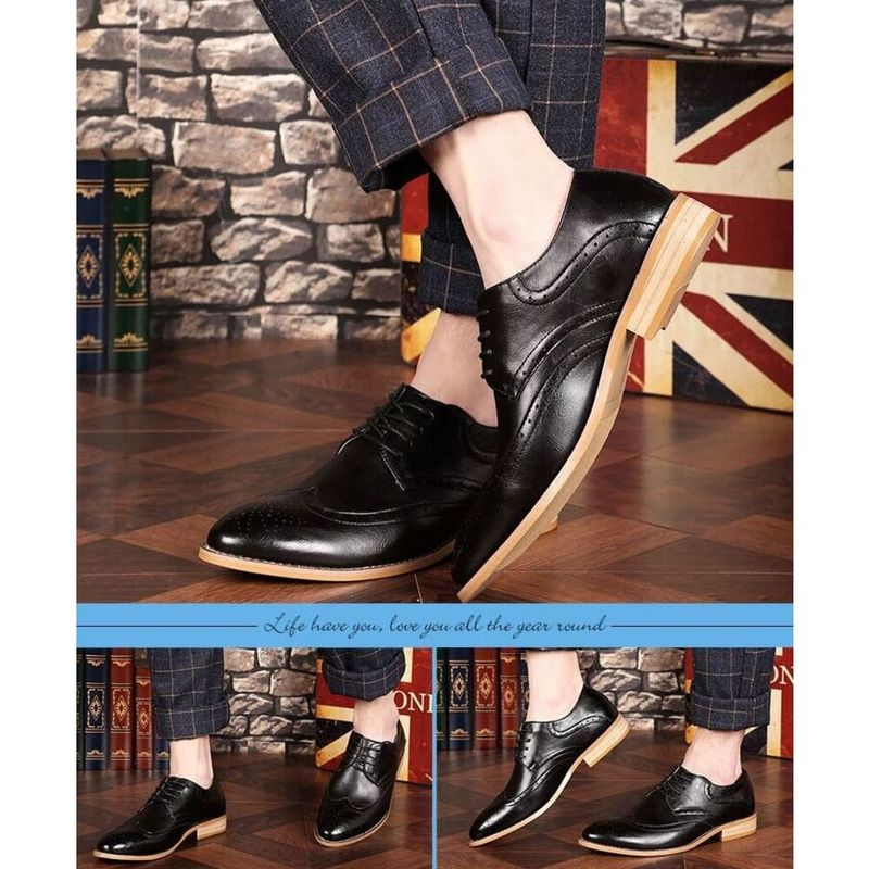Men's Formal Oxfords Leather Lace-Up Dress Shoes for Wedding Party Non-Slip Business Pointed Toe_voghion.com
