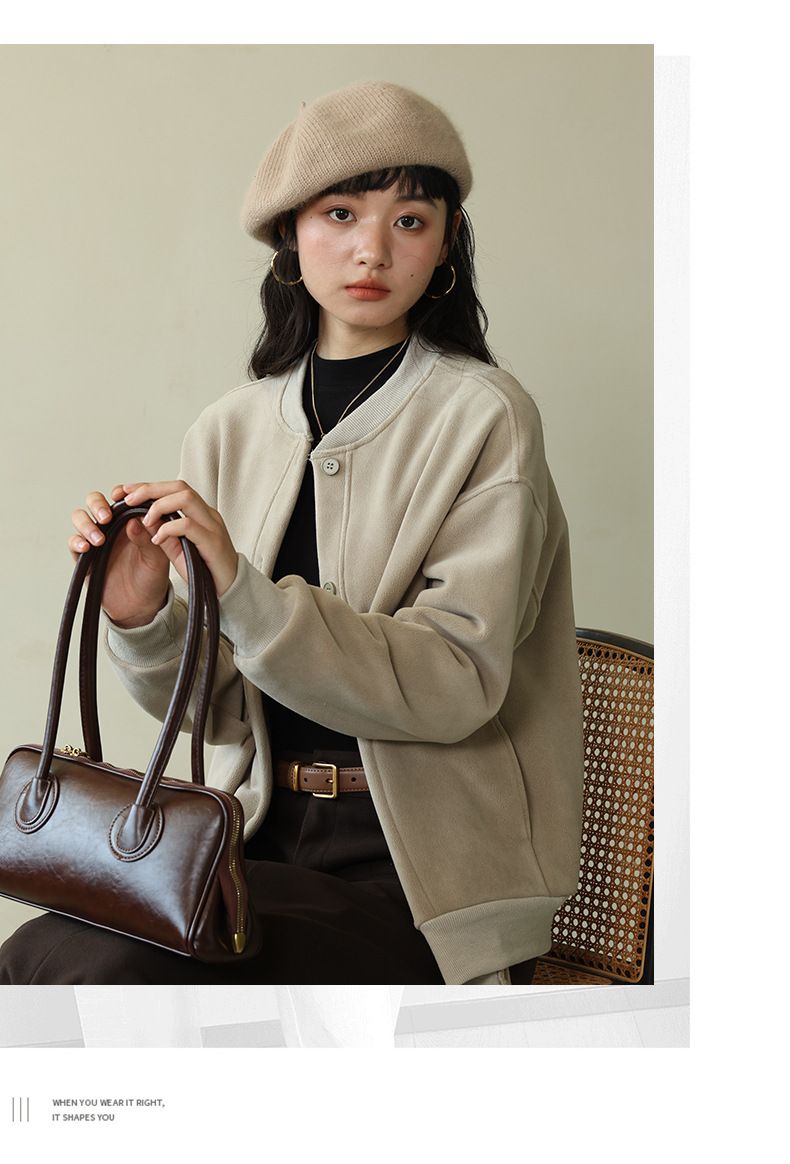 Autumn Winter Solid Color Fleece Button Cardigan Women Korean Style Warm Long Sleeve Top Versatile Slim Fit Casual_voghion.com