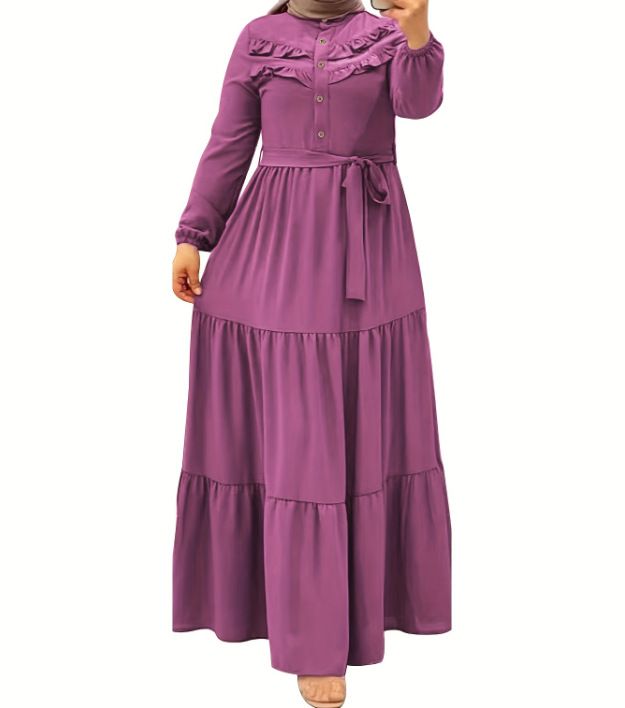 Naisten vaatteet Muslimiviitta yksivärinen vyöllä Muoti rento mekko_voghion.com