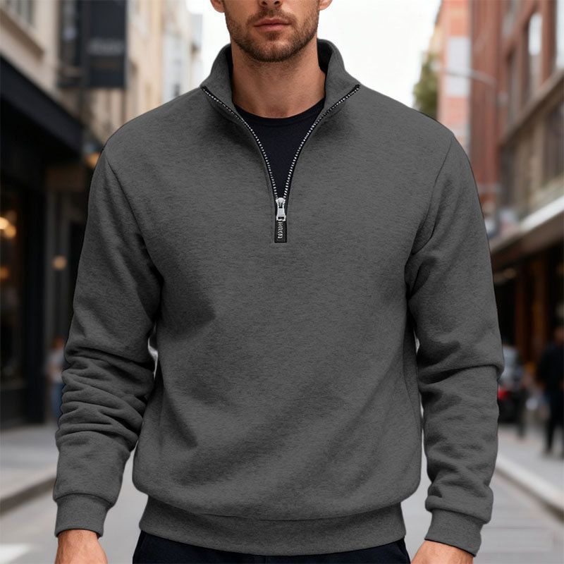 Herren-Fleece-Kapuzenpullover mit Reißverschluss – weicher und warmer Pullover mit Stehkragen, entspannte Passform, schwerer Strick für die Freizeit (mehrere Farben und Größen)_voghion.com