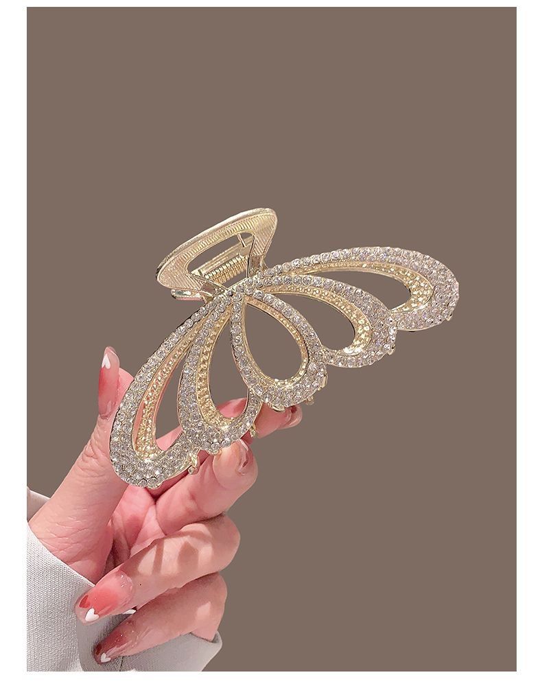Clemă de păr premium pentru femei, cu strasuri mari, cu coroană, temperament dulce și elegant, în spatele capului, cu placă de păr pentru rechin_voghion.com