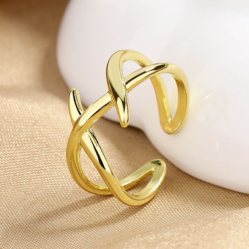 925 Sterling Silver Niche Design X Line For Women Trendy Hip-Hop Plain Open Index Finger Ring Cross Mirror Hand Jewelry_voghion.com