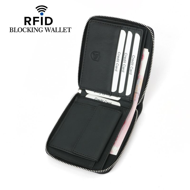 Russische anti-diefstal RFID-blokkerende herenportemonnee van echt leer met korte sluiting, eerste laag koeienhuid, portemonnee met rits_voghion.com