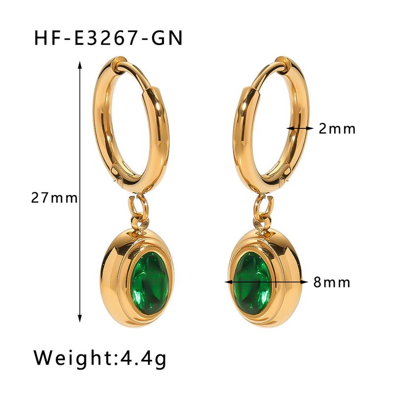 Emerald Heart-Shaped Zirconia Titanium Steel High-End Elegant Simple Women's Earrings_voghion.com