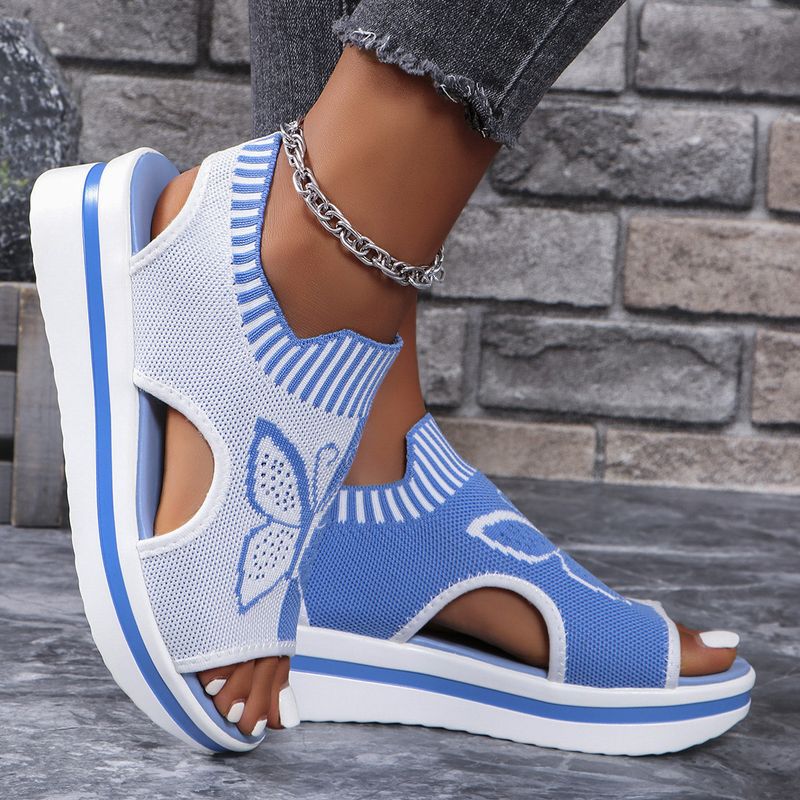 Sandales plates décontractées pour femmes, nouvelles sandales respirantes à une pédale, style papillon à blocs de couleurs, bouche de poisson, 2025_voghion.com