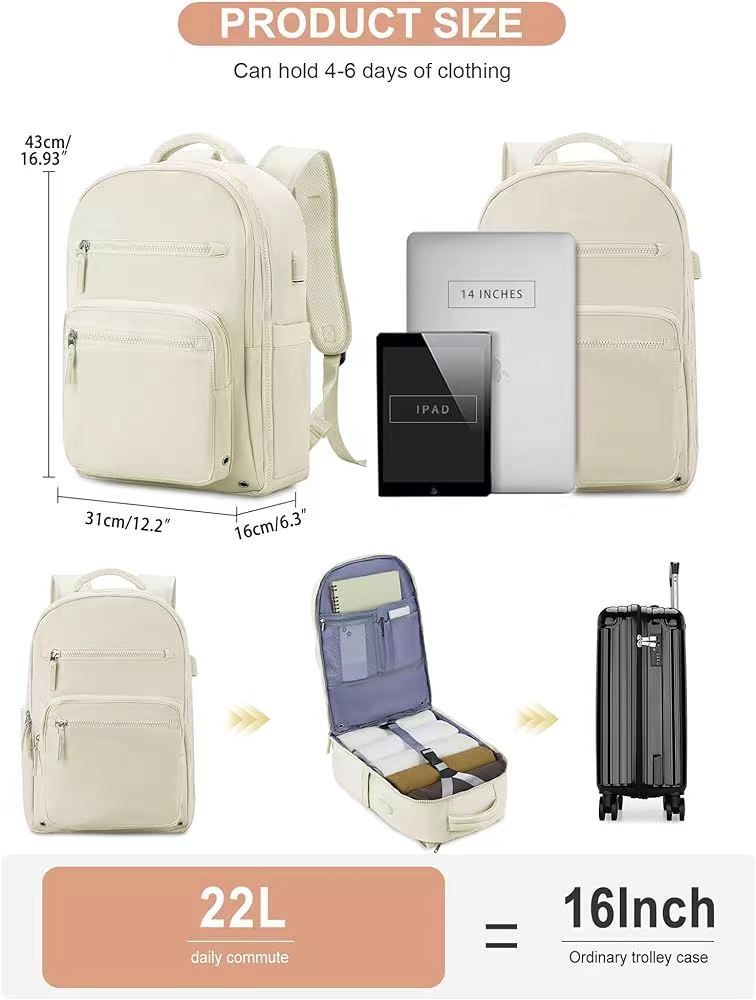 Happypeople Leichter Reiserucksack mit großer Kapazität, wasserdichter Unisex-Handgepäckrucksack mit Laptopfach, strapazierfähiges Oxford-Gewebe_voghion.com