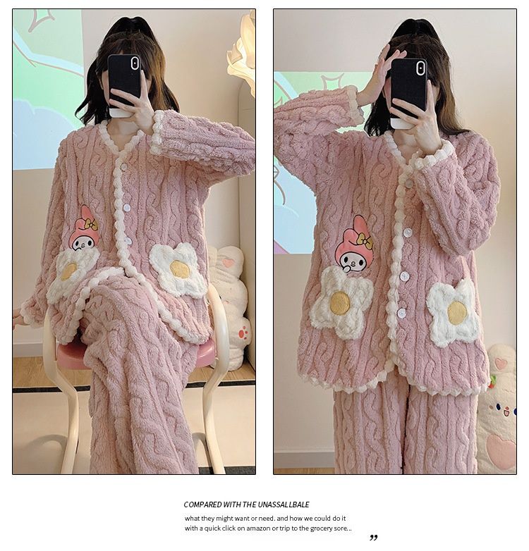 Långhårig pyjamas för kvinnor vintern 2023, söta koftor, ärmar, långbyxor, plusstorlek 230 pund, knubbig MM hem_voghion.com