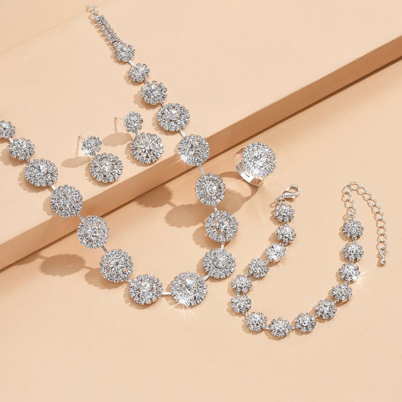 Moda sposa set gioielli da sposa collana orecchini braccialetto anello rotondo accessori per abiti minimalisti_voghion.com